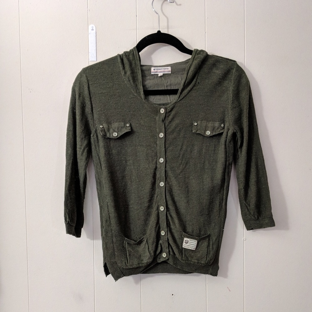 Freeman porter dark green hooded 3/4 sleeve xs